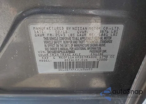 2018 Nissan Sentra Sv из США, поврежденный, VIN 3N1AB7APXJL626603